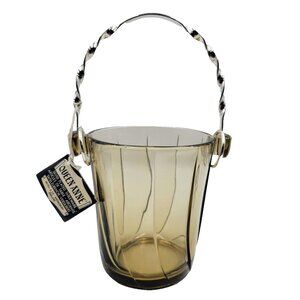 Vintage Queen Anne Glass Ice Bucket Smoked Mayell & Co Wednesbury Silver Plated